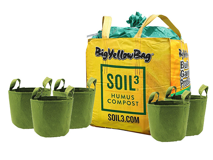 Soil³ Workshop Bundle: 1 BigYellowBag of Veggie Mix + 50x 5-gallon Roo