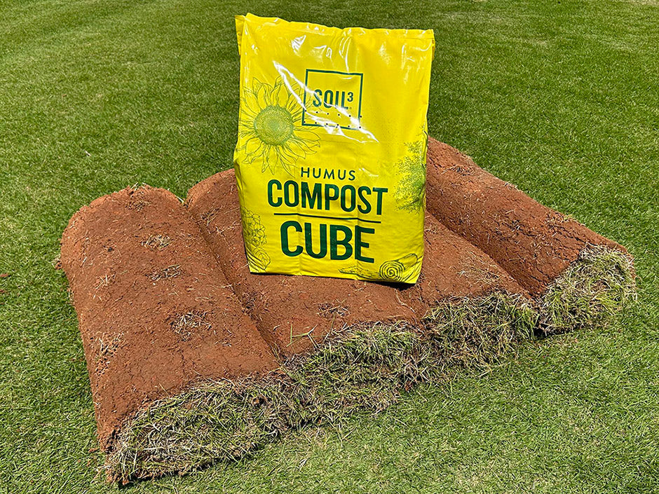 One Soil3 compost Mini Cube for every four rolls of turf